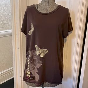 Old Navy Deep Purple/Brown Butterfly Graphic Embellished Romance Cotton Tee, XXL